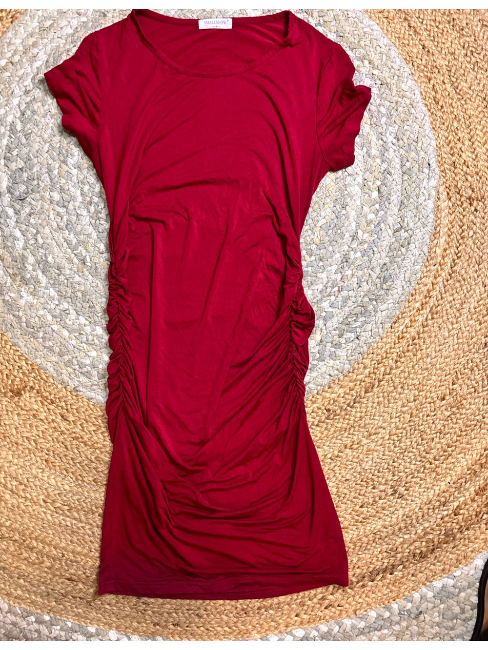Small ShowStretchy Off-Shoulder Maternity  Dress in Deep Red
